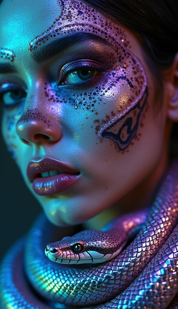 studio portrait of a woman, GlitterStyle, makeup, eyeshadow, mascara, black background, bodypaint, upper body, blonde hair,
highly detailed, realistic,
<lora:GlitterStyle:0.8>
