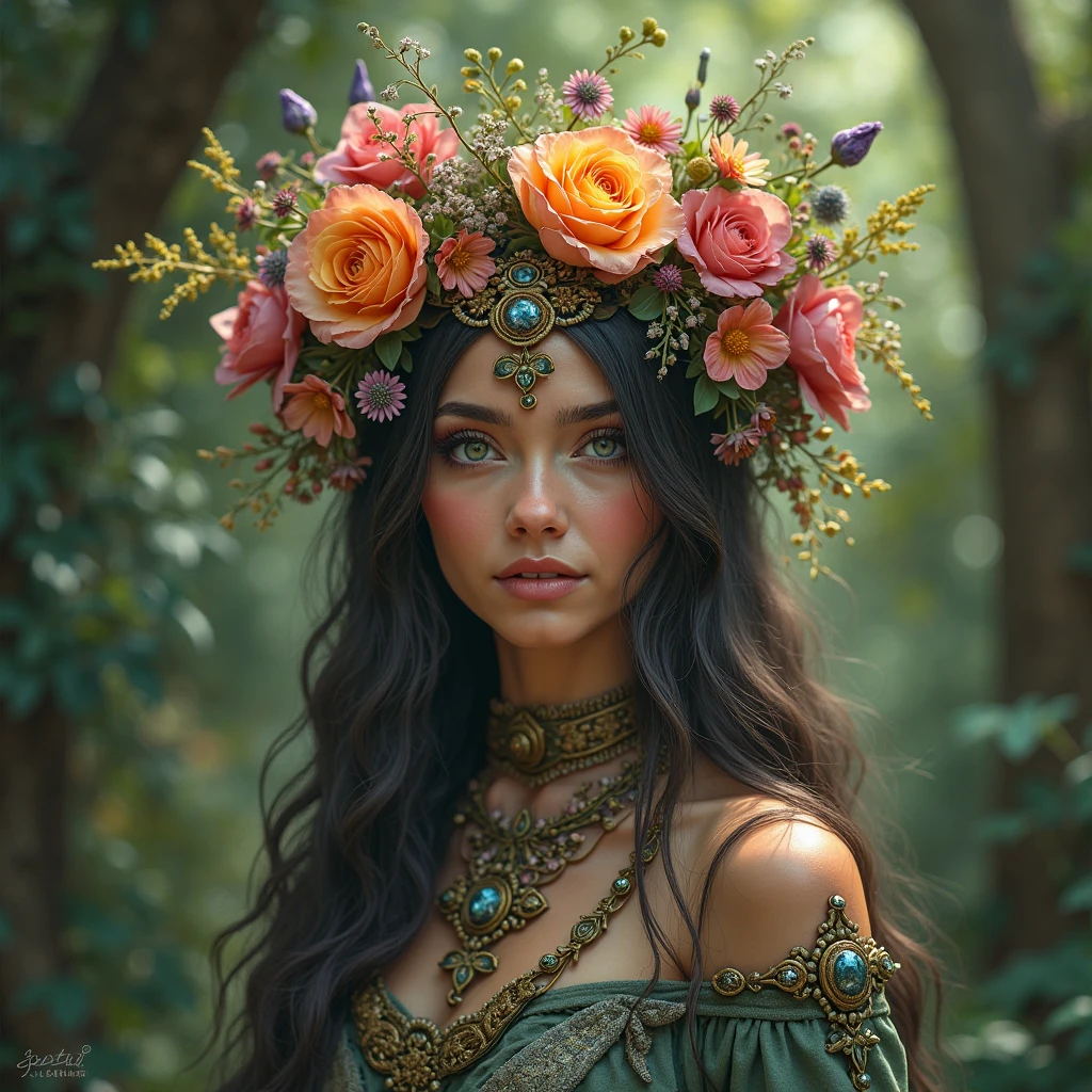 Arav women have flower crowns on their heads and bodies..., The uniqueness of cannabis, woman made of plants, Goddess of Nature, Goddess of the Forest, Princess of cannabis, Natural Goddess, Picture of a nymph, Nymphs in the forest, Faye Queen of the Summer Forest, Made from leaves, Queen of the Forest, forest fae, Beautiful fantasy portraits