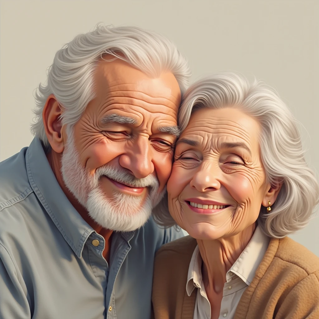 hand drawing, elderly country couple, man and woman of the same age, white hair, coconut straw hat, looking happy