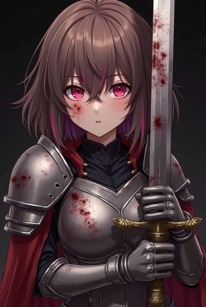 8k,(Asuna(star): 1.6),A girl, Alone,(perfect anatomy:1.43), (medium hair:1.55) ,(half up:1.45),hits, Brown eyes,fine eyes,(sad smile:1.3),white thighs,(Brown hair:1.6),blood soaked boots,(18 years:1.5),Whole body,(fusion of bloody white silver full plate armor and blood soaked long cape:1.63),(bare shoulders:1.5),(mini skirt:1.26),(holding a rapier soaked in blood:1.43),(Standing on the blood pool battlefield of the moonlit night.:1.52),fancy,(blood effect:1.53),to throw,eye level view,(drop shadow:1.21) huge breasts huge tits1.4
