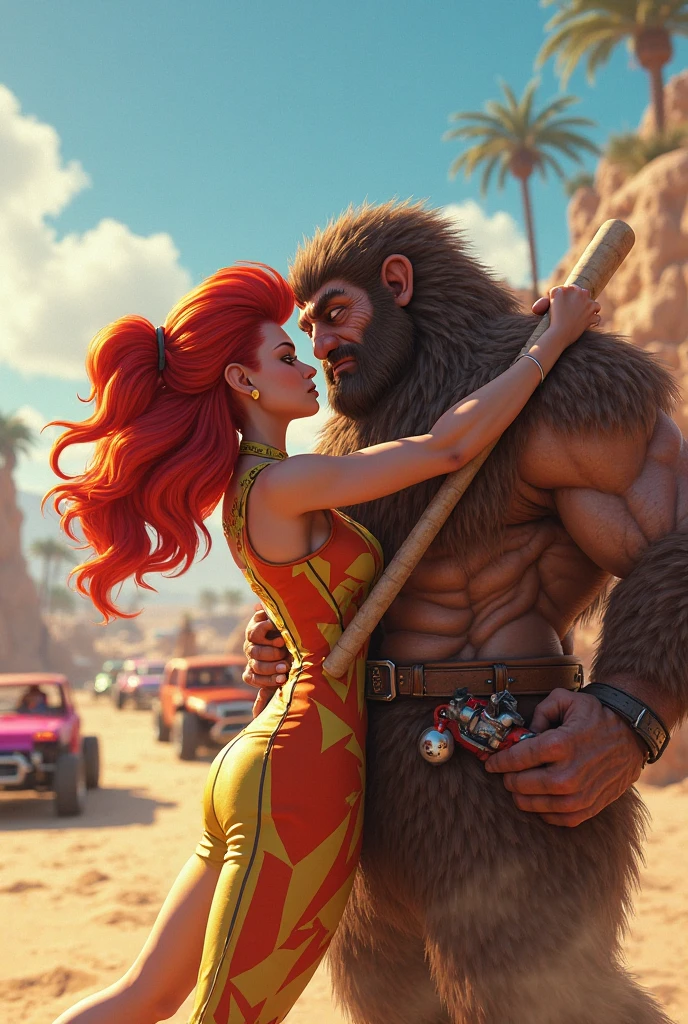 1 long-haired purple female ape and 1 purple ape, With giant and high-caliber weapons, with gangster SUIT with chains, tattooed, with huge diamond and gold rings, smoking with a pipe, at an Indian fair
1 simia hembra morada y 1 simio morado, With giant and high-caliber weapons, with gangster SUIT with chains, tattooed, with huge diamond and gold rings, smoking with a pipe, at an Indian fair