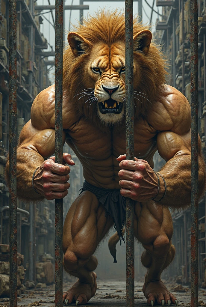 Prison setting, prison cell, lion, equine, orange clothing, prison jumpsuit, flex, muscular, barazoku, evil grin, torn clothing,
by taran fiddler, [by morticus], (Sharp focus, masterpiece, 8k, intricate artwork, hyper detailed, high detail),