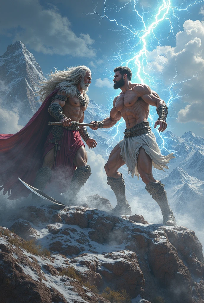 Dark Zeus with multiple lightning bolts and ravens and Dark Thor.
The two are fighting