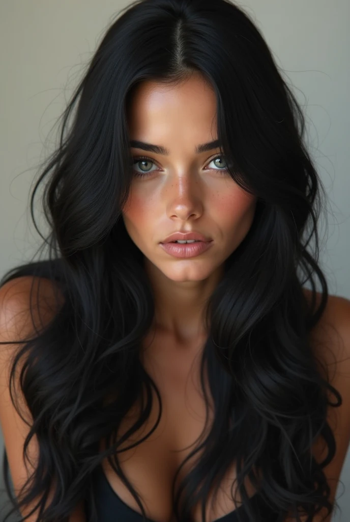 Realistic American long black hair woman