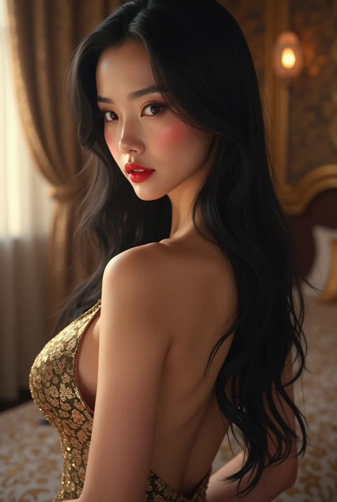 8k, ultra-detailed, high-quality, beautiful goddess woman, old holywood style elegant dress, old holywood actress, siren seductive eyes, red lipstick, smokey eye makeup, high-value woman