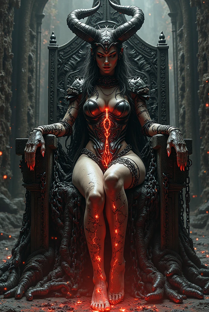 Image of a sexy female demon, in hell
,like a queen on the throne