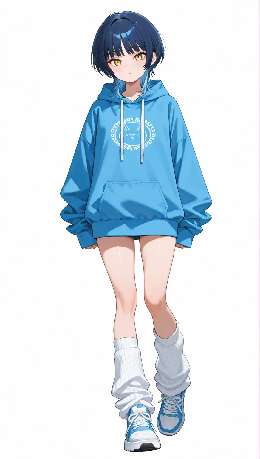Cute teenage boy, he is wearing a hoodie and panties, he is barefoot