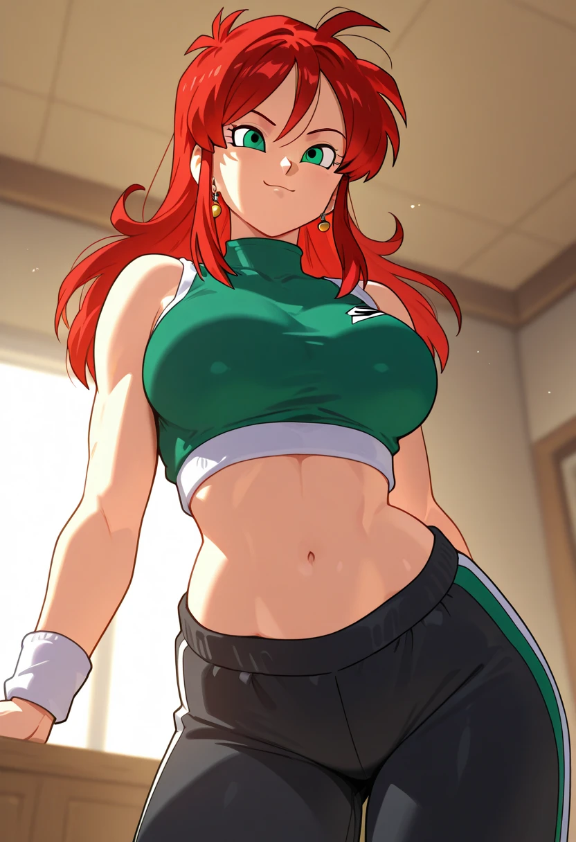 masterpiece, best quality, detailed face, detailed eyes, highres,,1girl,Saiyaness, 1girl,Saiyan monkey tail, red hair, long wild spiky hair, hair tied, long mane of hair down back,Charging Ki (White),hands on hips, Confident, Primitive clothes, Muscular woman,