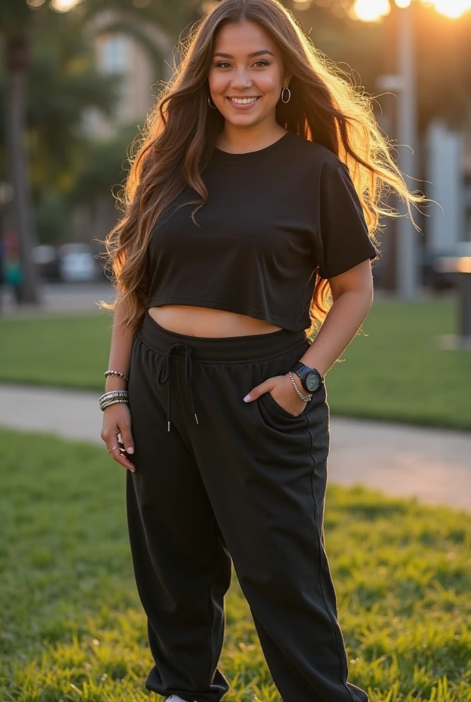 a woman in a pink shirt and black pants standing in front of a stone wall, hot pink and black, pink and black, neon pink and black color scheme, tight outfit, pink body, lorena avarez, alanis guillen, marischa becker, pink clothes, full body shot close up, hot pink, some pink, photograph of a techwear woman, beautiful girl, big ass, bbw, thick, thick thighs, wide hips, bbw, big tits,  falling out the side, thick nipples, large ??????, filipina, cute, chubby stomach, nipples poking out, tan skin, from front, muffin top, thick belly, oily,major cleavage