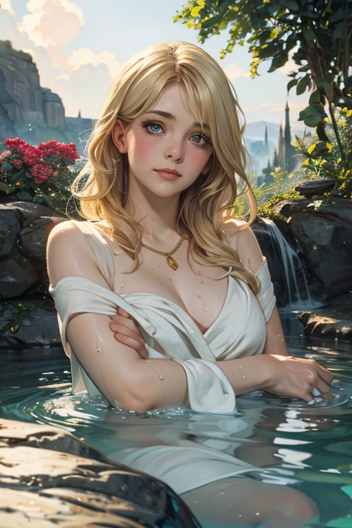 (from side), sideboob, (wet), (expressionless), looking_at_viewer, fashion trendy beautiful beautiful beautiful girl, gentle and attractive Chinese beautiful girl, delicate and sexy collarbone, Attractive oval face, double eyelids, smart peach blossom eyes, pink lips, small nose, bare shoulders, focus on the face, chest close-up, ultra high definition, super detail, fresh and impressive, liz.ashley, light robe