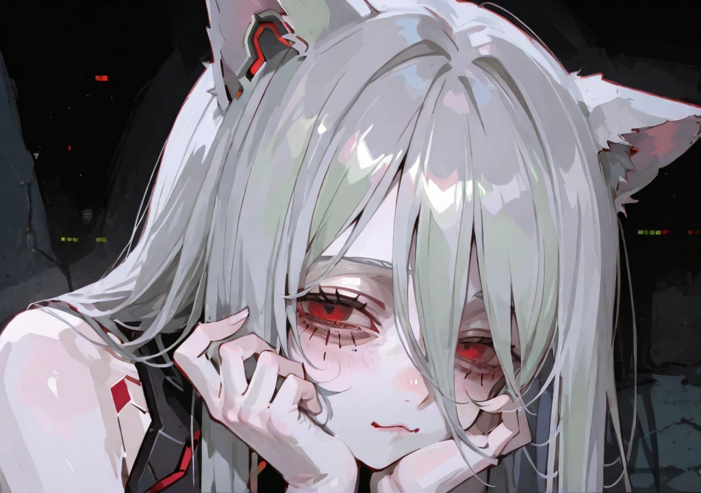 Creates an image of a she-wolf eating a 37-year-old woman with body part strewn across the floor I a this lens quality 8k solo character 1