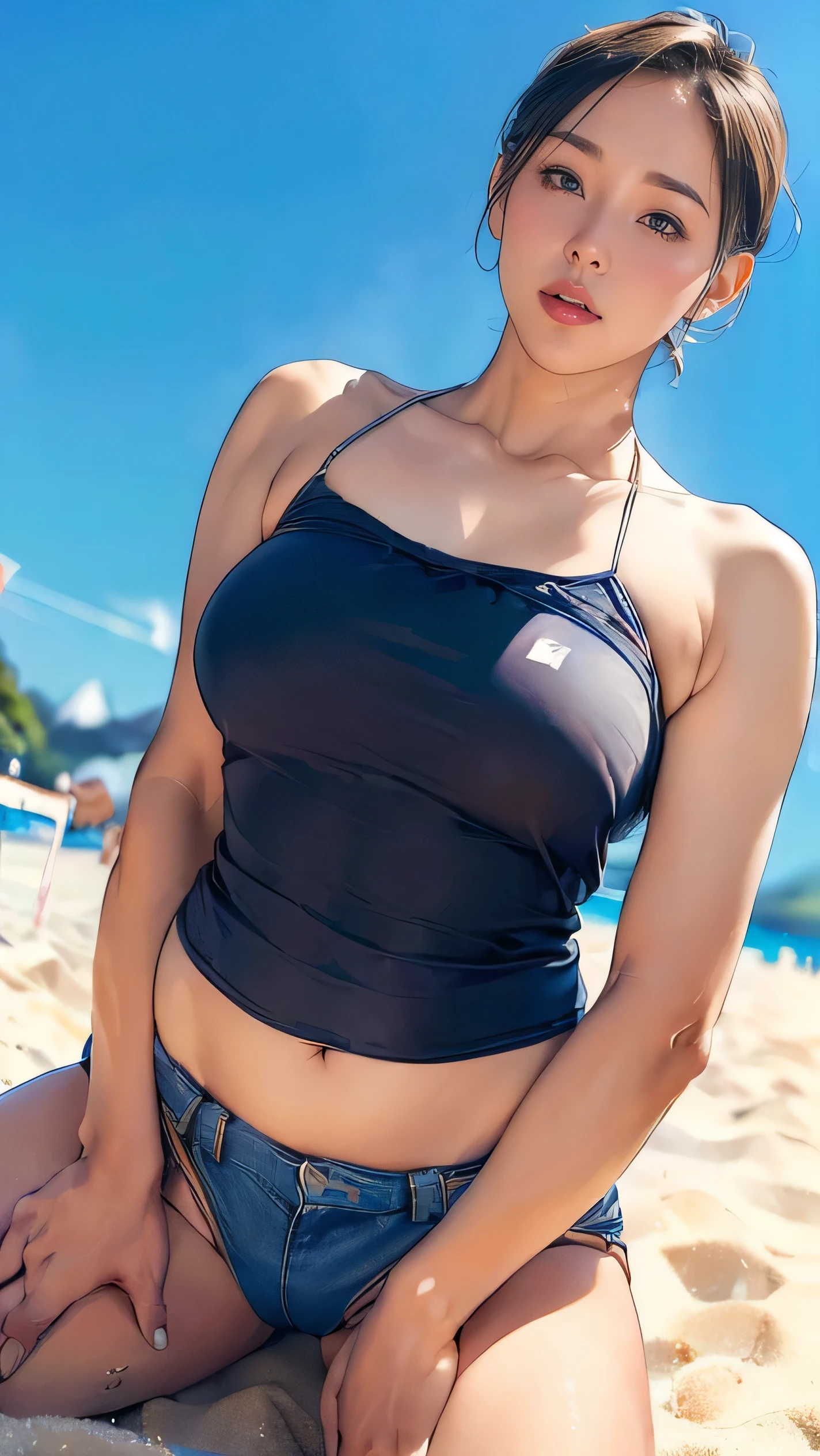 (girl, 22 years ago, same height :1.2) ,masterpiece,Mountain bike,cycling enthusiast,beautiful 、girl riding a bicycle、often play sports、not wearing underwear、blue sky and white clouds,8K, japanese girl , (smile:0.7), smile, very short hair , camel toe, (high color saturation:1.0), (highly detailed skin), (highest quality:1.0), (ultra high resolution:1.0) ,(realistic:1.0), (Super detailed:1.0), (8K, Raw photo:1.1)、inverted nipples, sexy, software, full body shot、nsfw,
