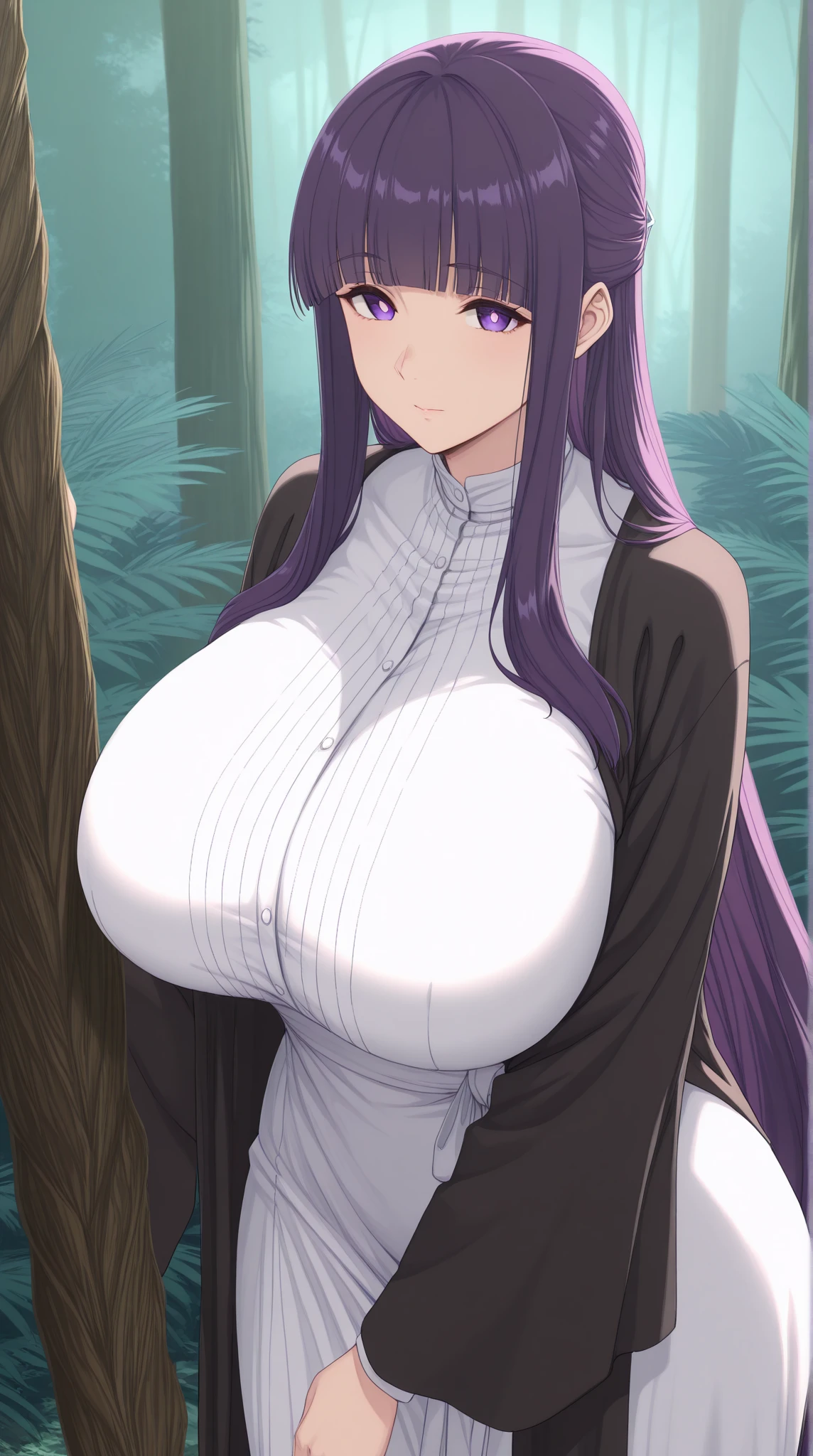 Nun with huge tits and big butt, purple hair, make her a sex toy, ecstatic face ,forest,perfect anatomy