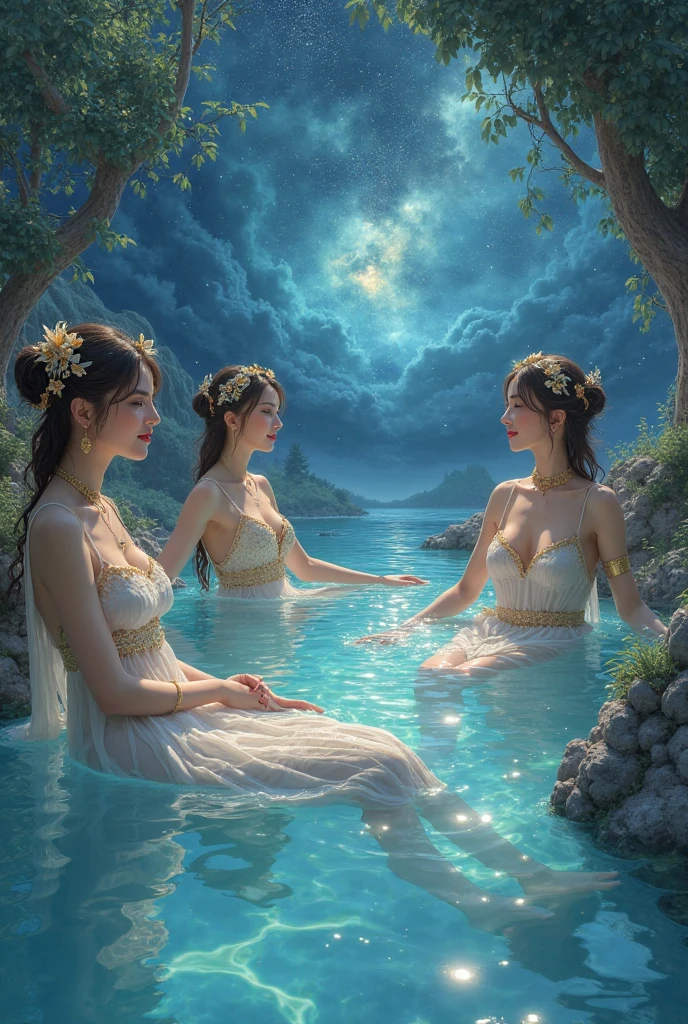 (5 greeks male ,(female kneeling posture),( female lying down posture), (female tath a bath), (female bath), (female bath)), glass, fantasy art, symmetrical epic fantasy art, award winning fantasy art, ((obesity: 0.0)),(No socks)),((No shoes)))),((Dynamic posture)), (Full body), (Greek feet),((Delicate and small toes, perfect toes))), (Camel toes),((Correct anatomy)),((Correct dissection))),(((the world of clouds and mist))), (the clothes are painted with ink landscape paintings)))), slender body, , Perfect slim body ((masterpiece)), (detailed), alluring succubus, ethereal beauty, perched on a cloud, (fantasy illustration:1.3), enchanting gaze, captivating pose, mystical sky, soft colors, (detailed cloudscape:1.3), (high-resolution:1.2), (best quality), (best quality), HDR, artistic, Soft color palette, windblown flowers, Sparkle, magical photography, Soft smooth lighting, Light background,