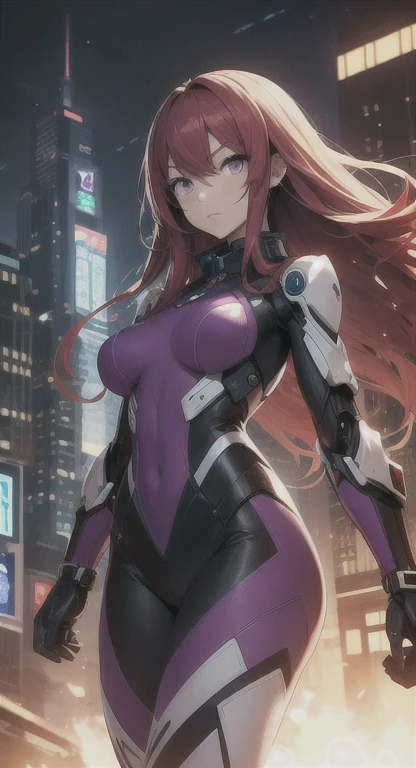 top-quality、Full limbs、complete fingers、one beautiful women、Beautiful busty woman、Women with straight hair、((Woman with red hair))、deva battle suit、Naughty Poses、A big smile、night skyscraper、squatting