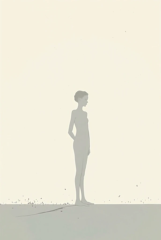 alone in the universe, Paint in watercolor style, Photorealism, discreet golden and ruby and mint shades, (nude) a gentle, modest thin girl of 16 years old with a very beautiful, exquisite face of the southern type with a short hairstyle with tender nipples walks barefoot in the distance in the desert, stunted plants