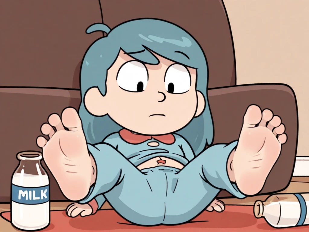 pov, Lincoln Loud from The Loud House, white hair, long hair, orange hairclip, orange button shirt, bare shoulders, blue skirt, 3d, Linka Loud, young, missionary sex, legs apart, feet, hands on face