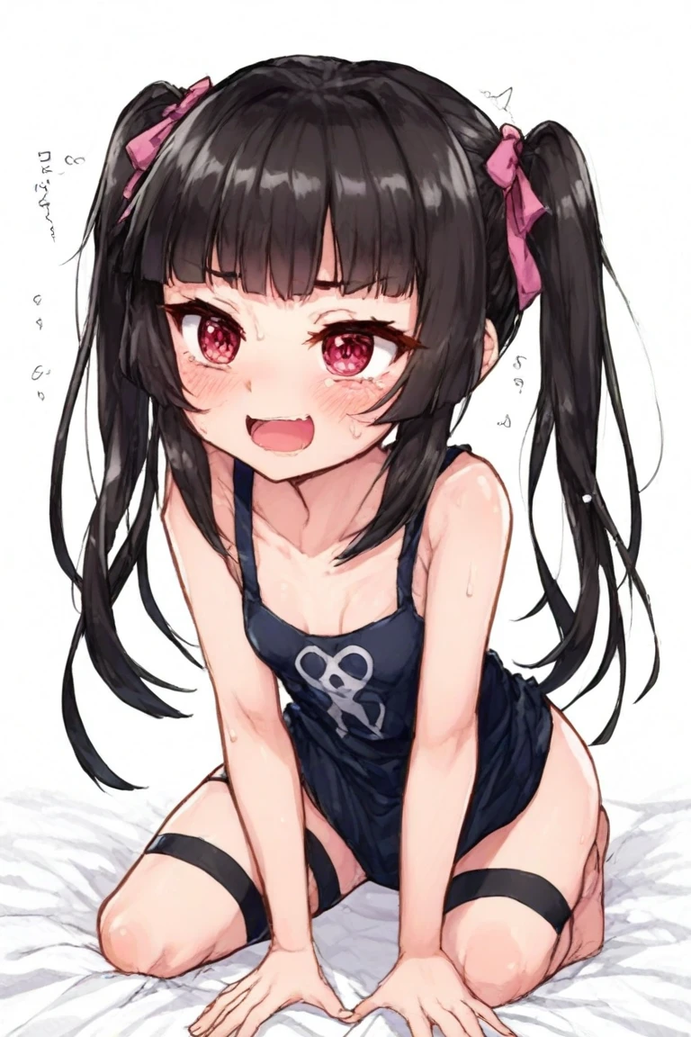 masterpiece, highest quality, High resolution, Patterned Background, Looking down at the viewer, (Large Breasts:0.7), Kitasan Black、Horse Girl、BB Kita, the subject whose face is photographed from the feet up, Animal ears, short hair, Striped Hair, hair ornaments, Horse tail,Sheer white bikini、Young face、Squatting with legs apart、Open mouth and embarrassed look、