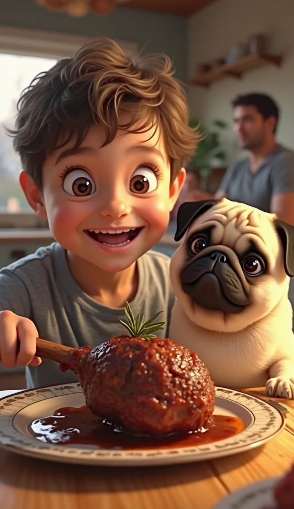 A boy puts a hippopotamus in the fridge