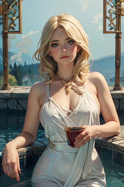 (photorealism:1.2), A beautiful blond woman from a medieval tavern