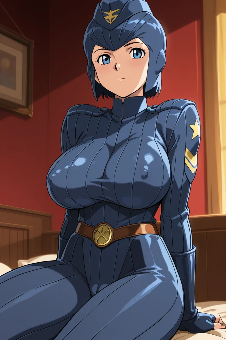 realistic, masterpiece, highest quality, perfect anatomy, (fine eyes), female police officer, huge breasts, Sweat,wide ass、thick thighs、((NSFW、sex、navy blue sci-fi suit、swollen nipples))、bob cut、dull bangs、:d、yellow eyes、Are crying、black hair , ((blush))、Armpits、((put your hands behind your head))、((((embarrassing)))), Dark concrete room、(((My chest is being rubbed)))、(((legs spread)))、((multiple men、My cock is rubbed against my chest))
