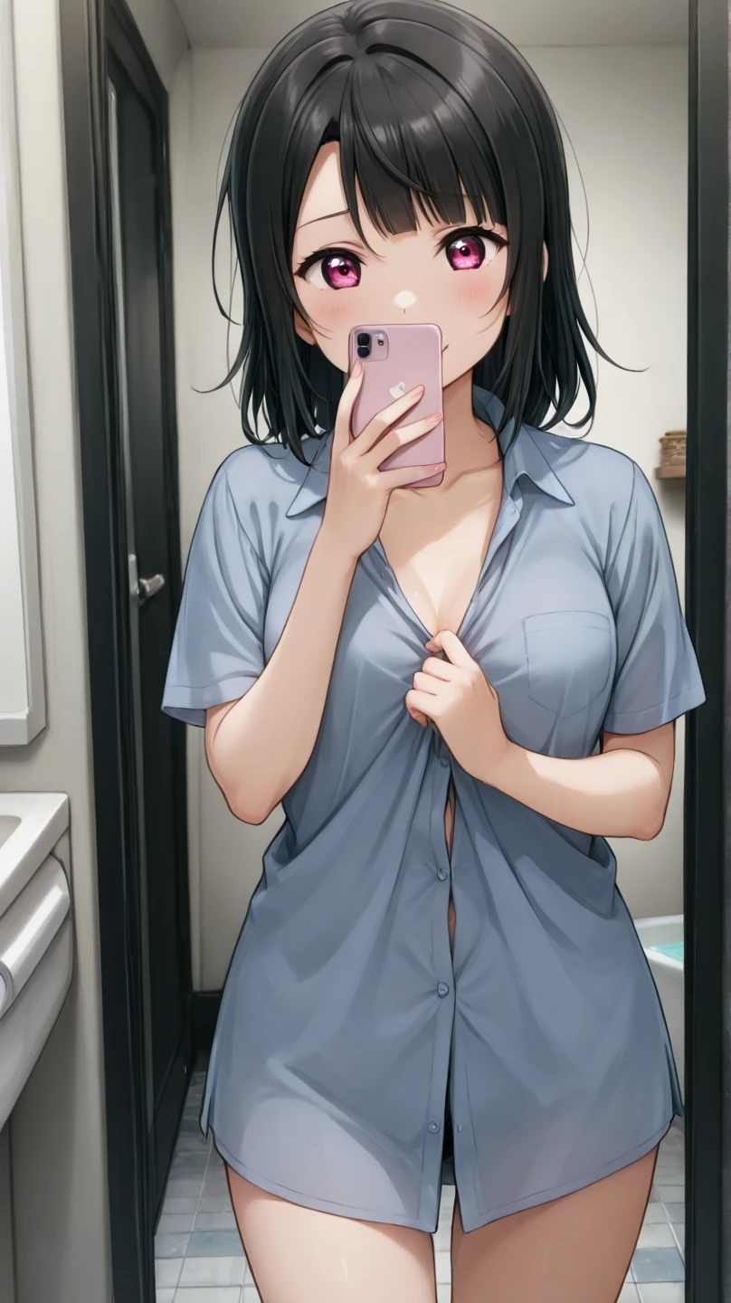 1girl,one_finger_selfie_challenge,hand cover ,hand cover