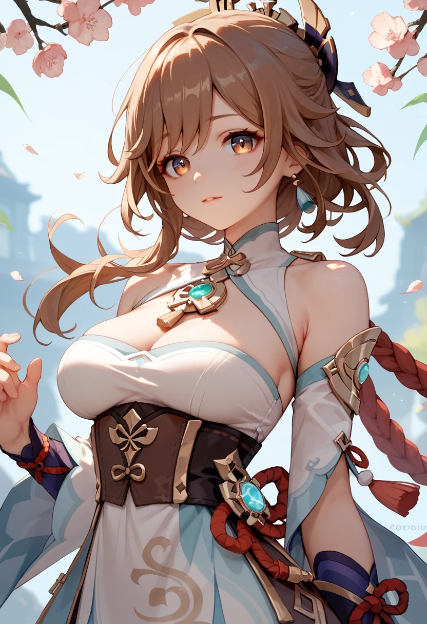 NSFW,Liza, 1girl in, solo, Shorts, gloves, Belt bag, hat, Head Ribbon, Jewelry, Red shorts, Brown hair, thighs thighs thighs thighs, Short shorts, bridal legwear, Necklace, Brown eyes, single glove, hair ornament, hair clips, Star Necklace, toeless footwear, Leather, Star (symbol), White cap, Brown gloves, long boots, Short hair, thighs thighs thighs thighs, Leather Belt, brown belt, Leather gloves, Jacket, Blue belt, Navel, Thigh boots, sleeveless jacket, Thigh Pouch, white thighhig, clavicle,, cleavage, Large breasts, ((Spread legs:1.4)), plein air, Sitting,(bare breasts ,breasts out:1.5),(panty shot ,upskirt,girl,cameltoe:1.5),(nsfw,spread pussy,crotch grab,uterus:1.6),(wet:1.5)