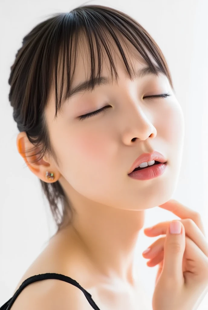 ((((8k))),((Extremely detailed CG)) ,(wallpaper),16K,((Very sophisticated and beautiful)),(((masterpiece))),(((Highest quality))),(((超High resolution))),Beautiful lighting,Perfect Lightning,Realistic shadows,((High resolution)),(Smooth and perfect white skin:1.5),(Pale skin:1.3),(Extremely detailed facial details:1.2),(Perfect body:1.1),(Very detailed),((Beautiful girl,alone)),(Small Head:1.2),(Shoulder-length straight bob hair:1.2),(Thick bangs:1.5),(Small face:1.2),(Baby Face:1.3),(close your eyes:1.6),(Open your mouth:1.5),(Female orgasm:1.5),(blush:1.3),(Ahegao:1.3),(Exquisite makeup:1.2),(Glowing Skin:1.5),(Sweat:1.3),(Small breasts:1.2),(Flat Chest:1.2),((slim,thin)),Happy,(Laughter:1.2),(Night view:1.5),(indoor:1.2),(Are standing:1.3),(Put your arms behind your back:1.3),(Face close-up:1.5),(From the back:1.2),((((Fully nude)))),(((nsfw)))