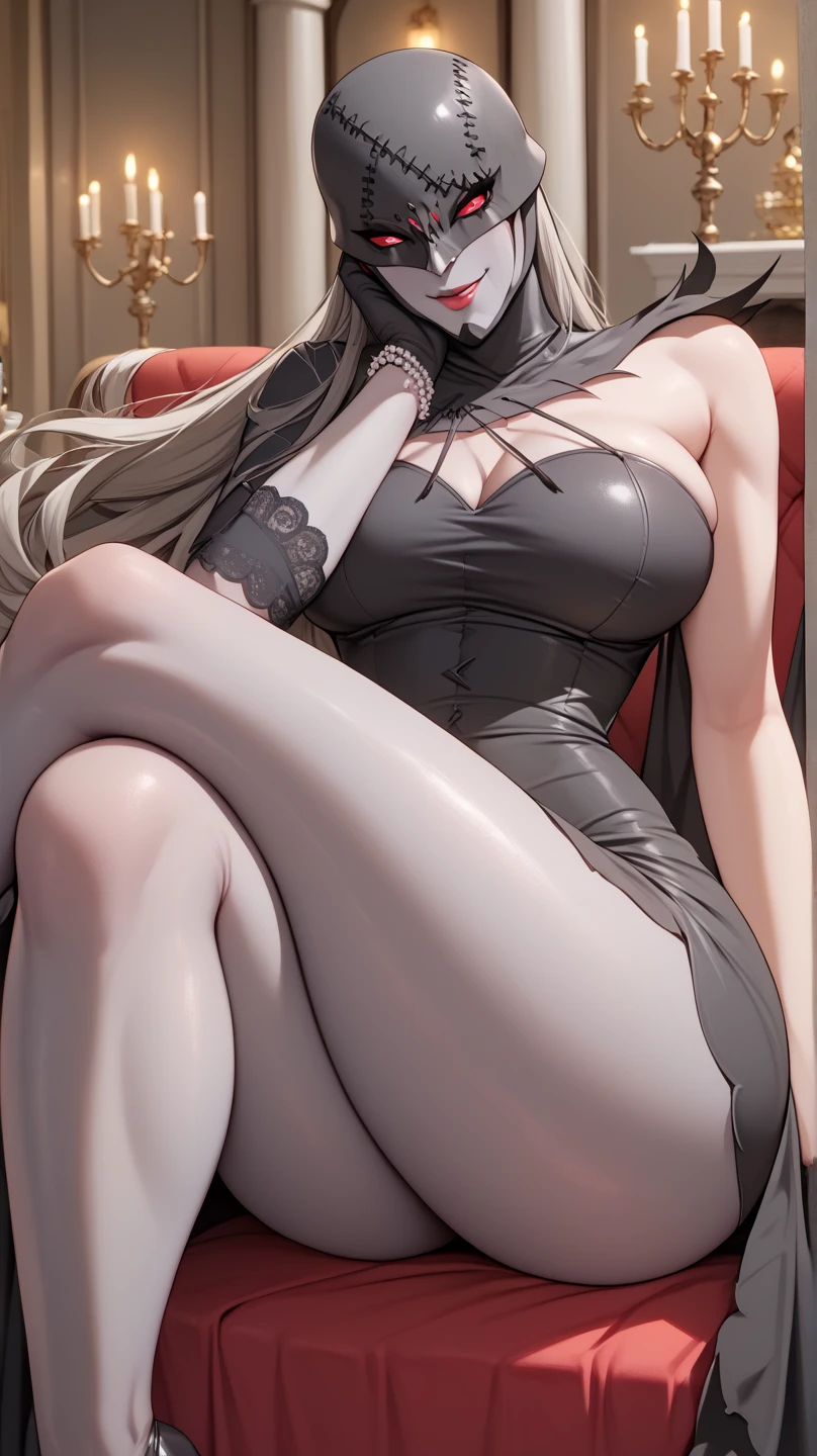 Mirajane, natural lighting, masterpiece, highly detailed, illustration, game CG, absurdres, high quality, aichan, large breasts, beautiful detailed eyes, short, (tape gag), (tape bound), (arms bound), (legs bound:1.2), eyes wide, shocked, surprised, collarbone, sitting, (knees bent), mirajane has a huge ass, Mirajane is Nude, mirajane has huge tits