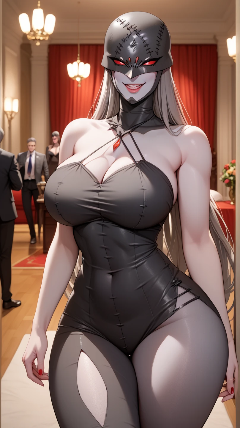 A woman,Long blond hair,Red eyes,Wear a black military cap,Wearing a black bikini,Long legs,Nipple protrusion,Twenties,exposed,Black high heels,Huge breasts,超级Huge breasts,Standing