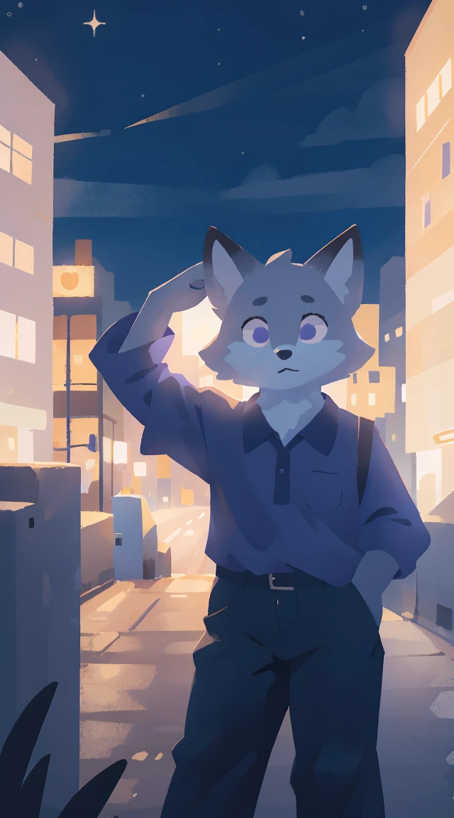 anime - style illustration of a blue fox sitting on a ledge, an anime drawing by Shitao, pixiv, furry art, commission on furaffinity, very very beautiful furry art, fursona art, furry art!!!, art of silverfox, fursona furry art commission, an anthro fox, furaffinity commission, anthro art, fursona commission