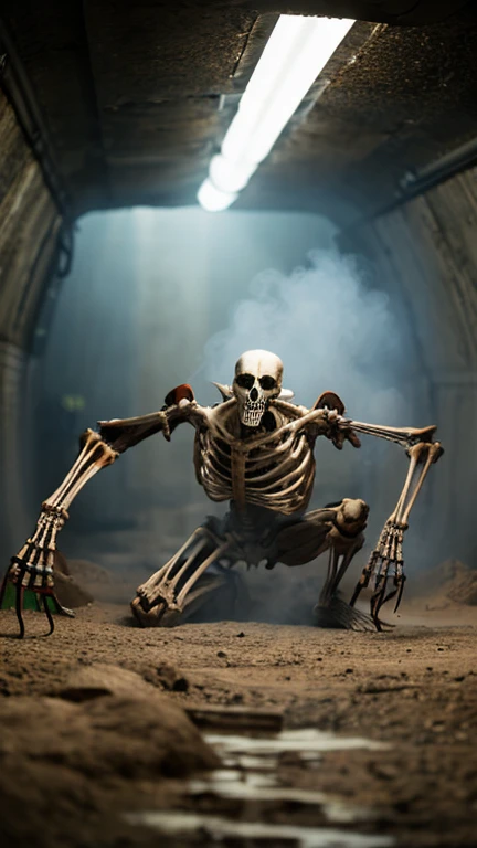 Aerial camera angle、A small town on the ground、Full Body Shot、Horror-themed movie stills,、A gigantic skeleton demon that reaches up to the sky、(Full body portrait:1.3), Detailed bones、Shallow depth of field, Vignette, Very detailed, High budget, Bokeh, CinemaScope, Sulky, amazing, nice, Film Grain, granular . Creepy, Anxious, dark, Creepyな, Suspenseful, strict, Very detailed