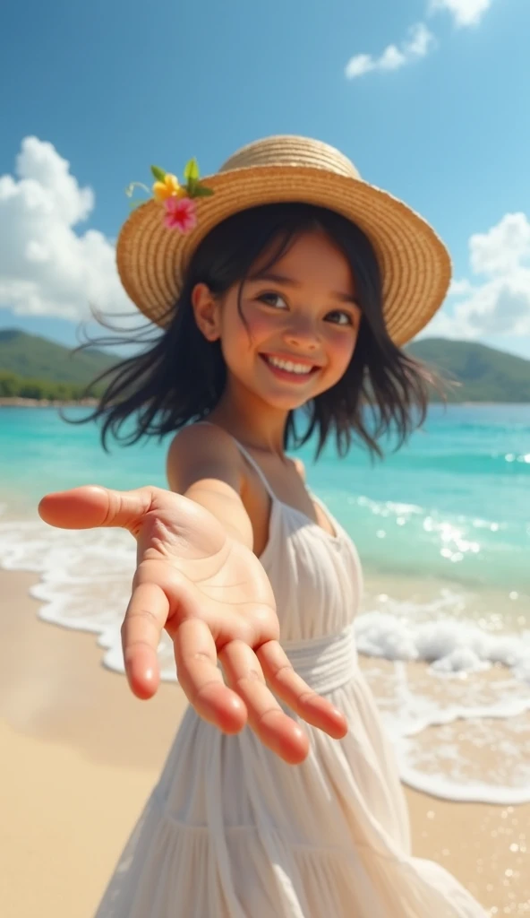 8-year-old girl、Beach、Seaside、Asian Cute Girl、Cute Face、ヌーディストBeach、Tropical、smile、bathing