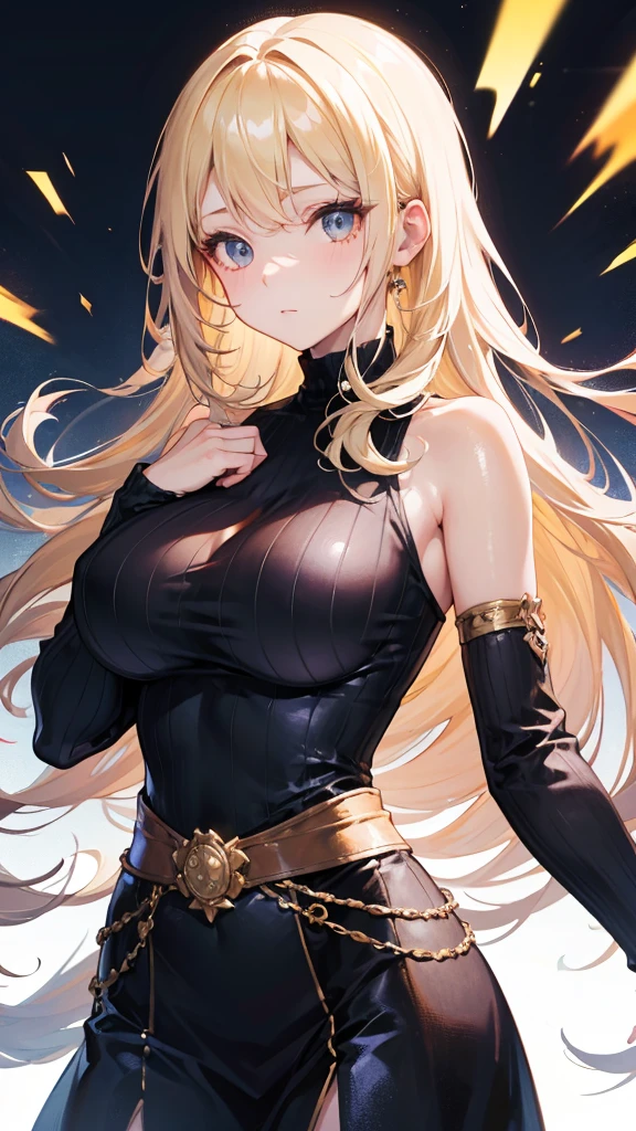 (masterpiece, best quality, perfect hourglass figure, wide waist, blush), busty, portrait, perfect face, flawless eyes, grey eyes, empty gradient background, beautiful lips, full lips, (arms behind back), perfect waist, cowboy shot, perfect hips, huge breasts, saggy breasts, long messy hair, blond wavy hair, concave bangs, wide smile,  sanpaku, enderLily, priestess gown, closed smile