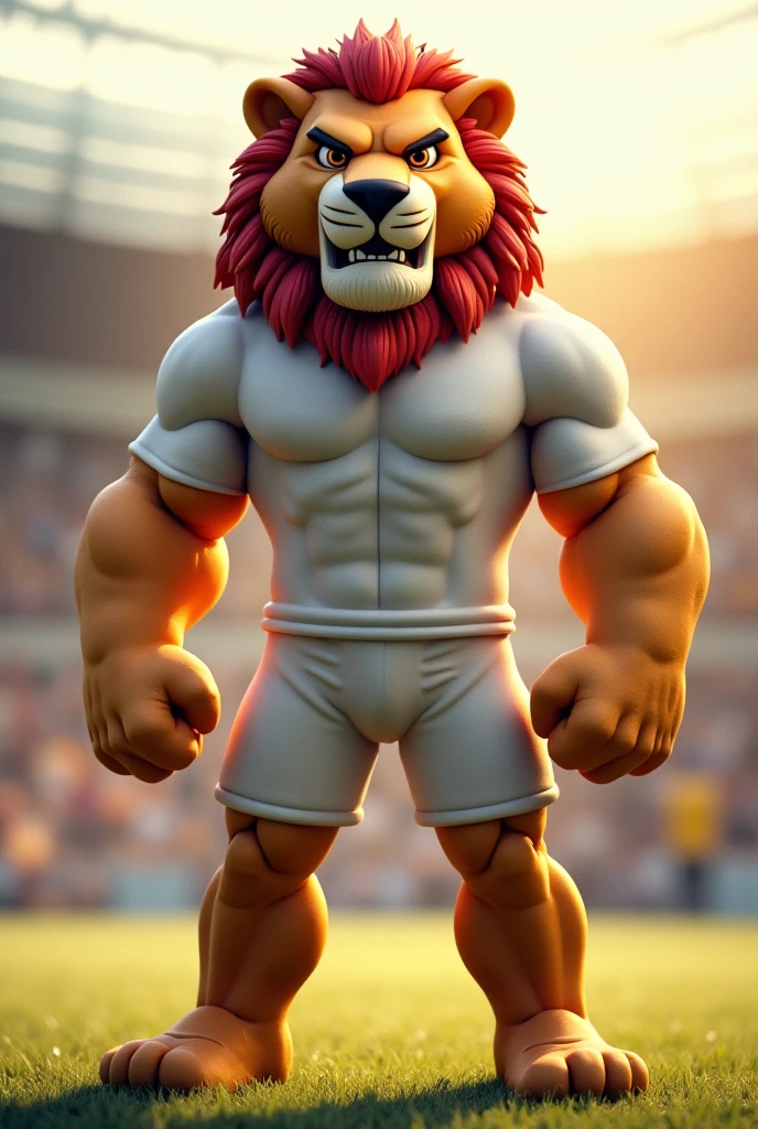 A Lion beast. Humanoid body. Playing soccer