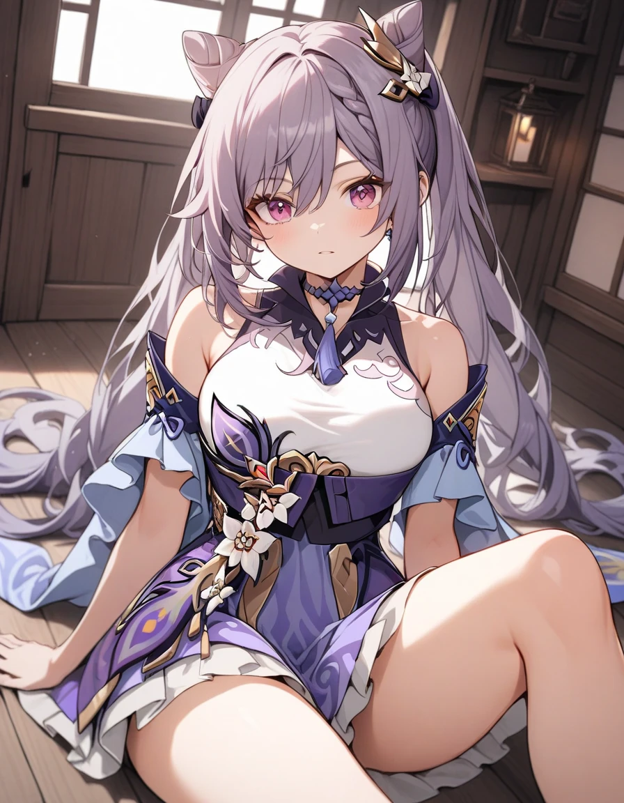 ((shibari)), wrapped in rope, ((((bondage)))), ((Rope bondage)), Exquisite detail and texture, ((A rope is wrapped around the body multiple times.)))), (brown rope), concrete wall, purple hair, long hair,