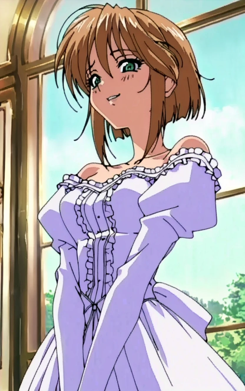 (masterpiece), best quality, highres, NSFW,
girl, (traditional media, 80s:1.4), (eyelashes:1.5),
(intricate high detailed body:1.2), (loli:1.2),
red hair, short hair, (twin messy bun),
green eyes,
lip stick,
slender body, large breasts,
(angry, smile:1.2), open mouth,
neckwear, (white lace leotard with sleeves:1.1),
(short frill skirt:1.1), see-through clothes, jewelry,
cowboy shot,
in royal palace,