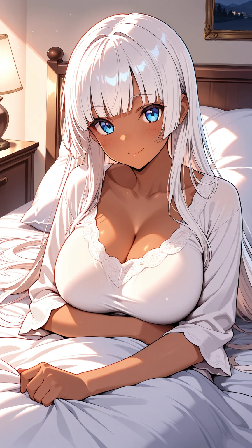 (blonde:1.2),(long hair with curls:1.25),(No bangs:1.25),(A crystal-like clear round gem in the middle of the forehead:1.3),(light pink and blue eyes:1.3),(clergyman:1.3),(White, light blue, blue, and navy blue monastic robes:1.3),(blush:1.2),(small breasts:1.65),(sleeping curled up:1.6),(close up of face:1.2),(Front perspective:1.5),(A place like a fantastic white palace temple:1.4),(Silk Bed:1.5),(White Palace:1.6),(Sleeping with your eyes closed:1.6),