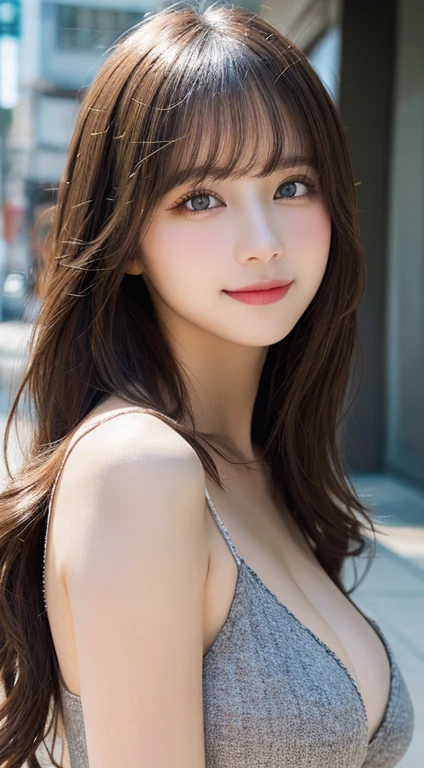 masutepiece, Best Quality, Illustration, Ultra-detailed, finely detail, hight resolution, 8K Wallpaper, Perfect dynamic composition, Beautiful detailed eyes, Women's Fashion Summer,Medium Hair,small tits,Natural Color Lip, Bold sexy poses,Smile,Harajuku、20 years girl、Cute、Sexy shot looking at camera