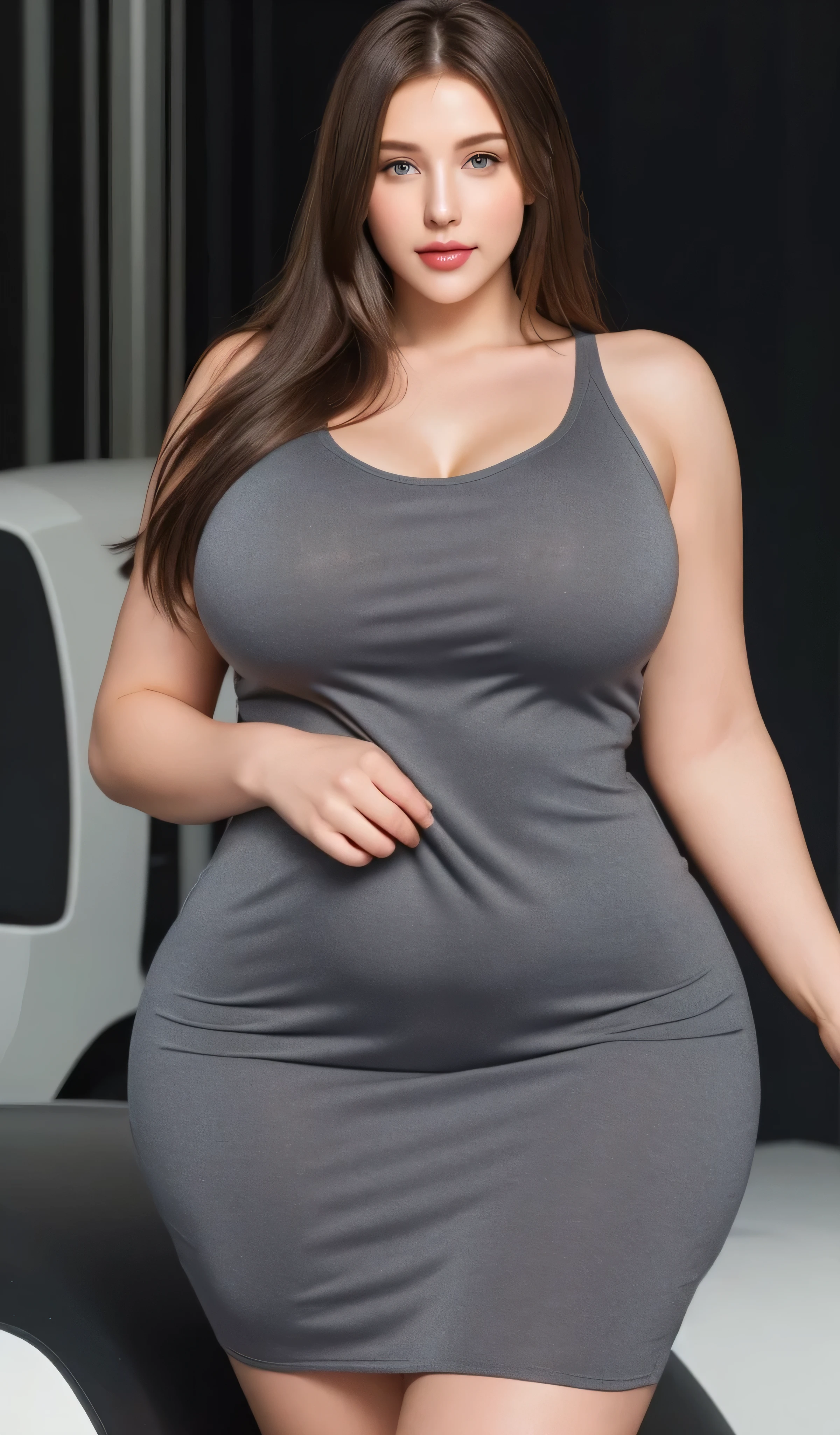 Chubby woman with fat belly and tight thighs, full body, 50-year-old mature woman, thick hips, thick neck, thick chest, big eyes, wearing a longest dress, wearing a hijab, hijabi woman