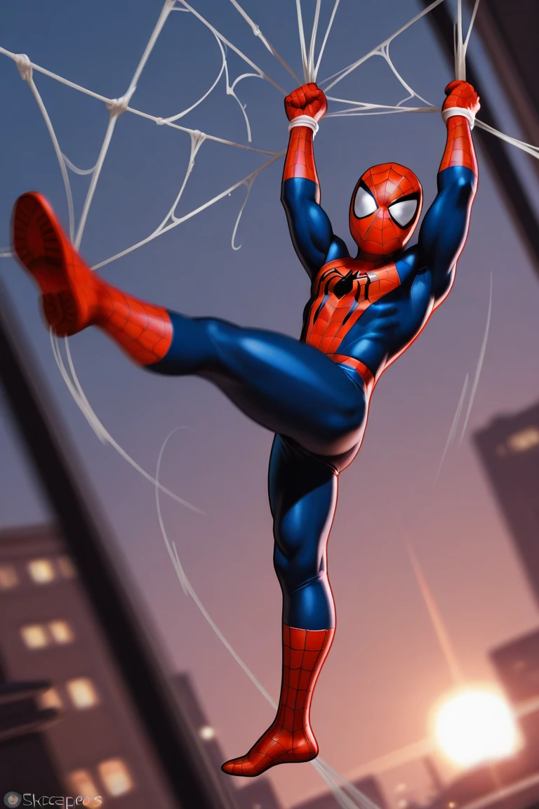15 written on the back, , spider man dancing right in front