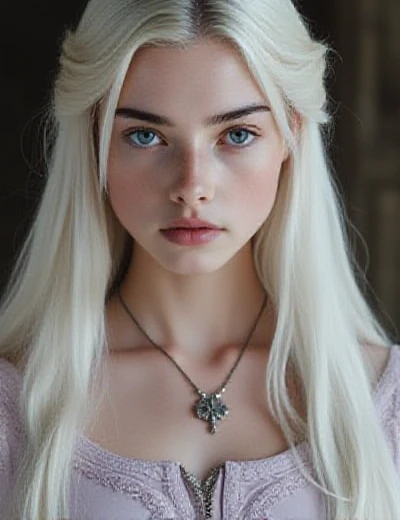 Pure white hair, Pure white hair, (Waist-length hair), glowing hair, Detailed hair, Blue Eyes, beautidful eyes, extremely detailed eyes and face, Beautiful detailed eyes, Ultra-detailed, light on the face, Sparkling lips, Fair skin, a 18 year old Russian girl, Masterpiece, Beautiful European Girl, (Highly detailed black gothic dressy chest), (Perfect Body), (white curly hair 1.3), exterior, (skin texture:1.1), Best Quality, The ultra-Highres, Raw foto, nikon d850, Back lighting, rimlight, Bright sunlight, film grain:1.2, (warm hue, warm tone:1.2), (colored photo),