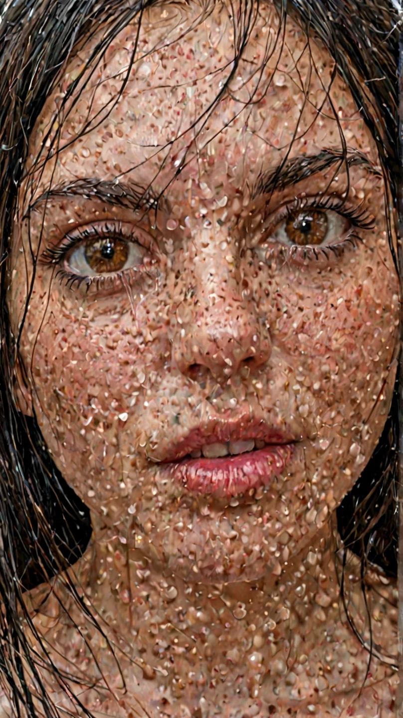1girl, headshot portrait, masterpiece, best quality, eyelashes, nose, makeup, egirl swimming pool, bimbo, (fake breast:1.1)