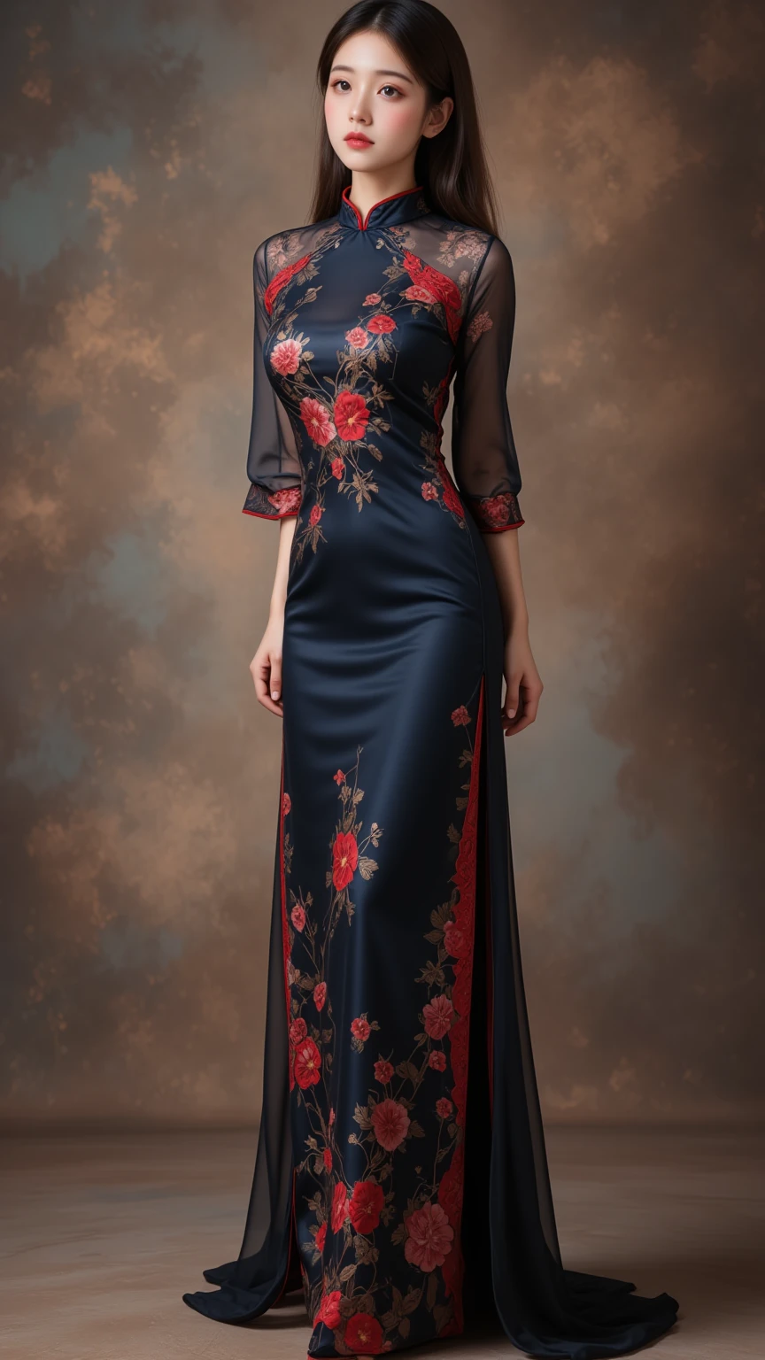 highres,absurdres,masterpiece,best quality,original,extremely detailed CG,extremely detailed wallpaper,perfect lighting,blurry background,Standing on the stage,
<lora:DRESS+Qipao_8:0.6>,qipao,floral_print,