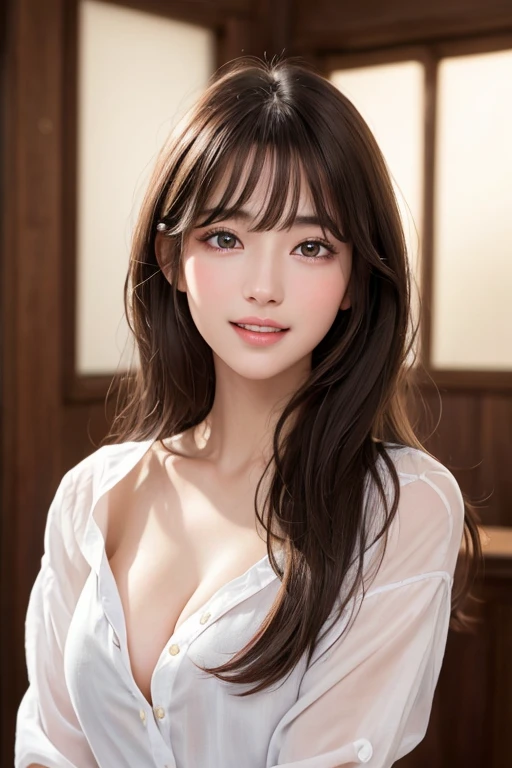 masterpiece, Highest quality, 8k, Blushed, (Upper Body:1.4), White camisole, beautiful girl, Cute Face, Looking at the audience, smile, High resolution, photo shoot, High resolution, chromatic aberration, Sharp focus, High resolution, Face Light, Dynamic Lighting, Cinema Lighting, Professional Shadow, Most detailed, Very detailed, Very detailedな, finely, Real Skin, Delicate features, Detailed face and eyes, Sharp pupils, Small breasts、23 years old、Hotel、twintails、sheer、cardigan