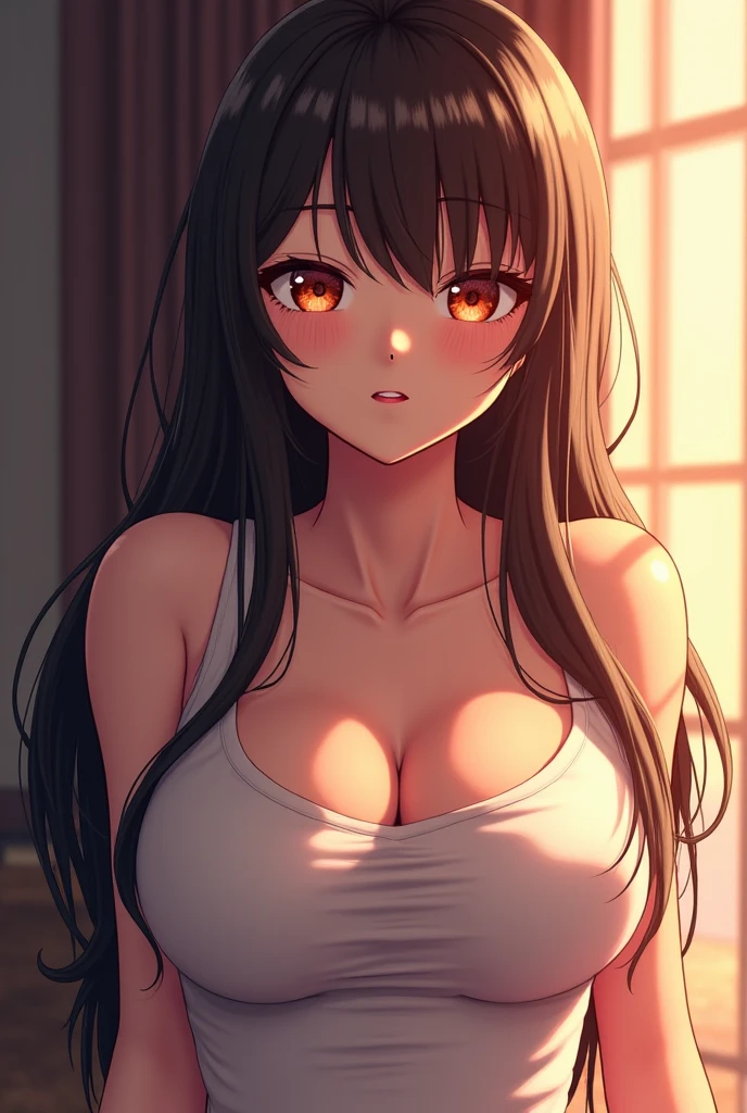 high school girl Center Parting long hair Cat Eyes Big Breasts sexy