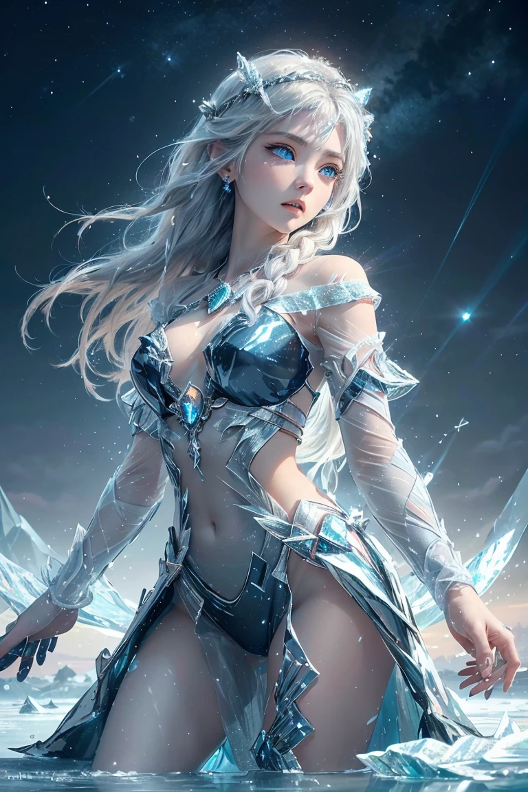 (((UHD))), (((masterpiece))), (((8k))), (((highres))), (((Surrealism))), (((cinematic lighting))), god rays, zoom layer, (((fullbody shot))), f/4.0, Canon, shiny skin,detailed skin,detailed face, detailed eyes, arafed woman in a white dress holding a sword and a crystal, ice sorceress, ice crystal armor, epic fantasy art style hd, queen of ice and storm, fantasy art style, ice mage, detailed fantasy art, ice queen, epic fantasy art style, crystalline skin, detailed fantasy digital art, deviantart artstation cgscosiety