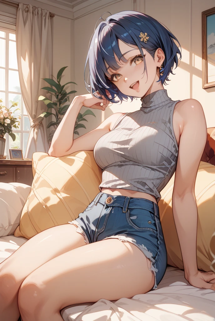 highest quality、Elementary school student bra、Beige shorts、Cool look、Stretch your legs in the room、Armpit sweat、Grass、Ecstasy face,(Attractive person), (girl1name), (Highly detailed face, smile) ,, (日本のgirl), Slightly round face, (Tan brown face:1.6), cute, Big eyes、2D,highest quality,(masterpiece),(((whole bodyが映る))),(((whole body))),Aya Shameimaru,Super Short Hair,((Black Hair)),Healthy brown skin,((Denim hot pants)),「cheap」In a pink tank top,Shining bare feet,barefoot,Beautiful brown eyes,Attractive thighs,Sloppy body type,Bedroom,get drunk,Upward glance,cheeks are bright red,あざでcute,Sexy as hell,Erotic look,whole bodyに汗の大きな滴,humid,Sleep with your legs stretched、My Room、(Lie down in bed.),Side View Angle,Angle to emphasize the buttocks
