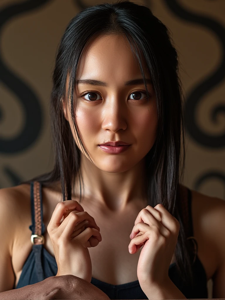 Mulher negra japonesa de olhos azuis