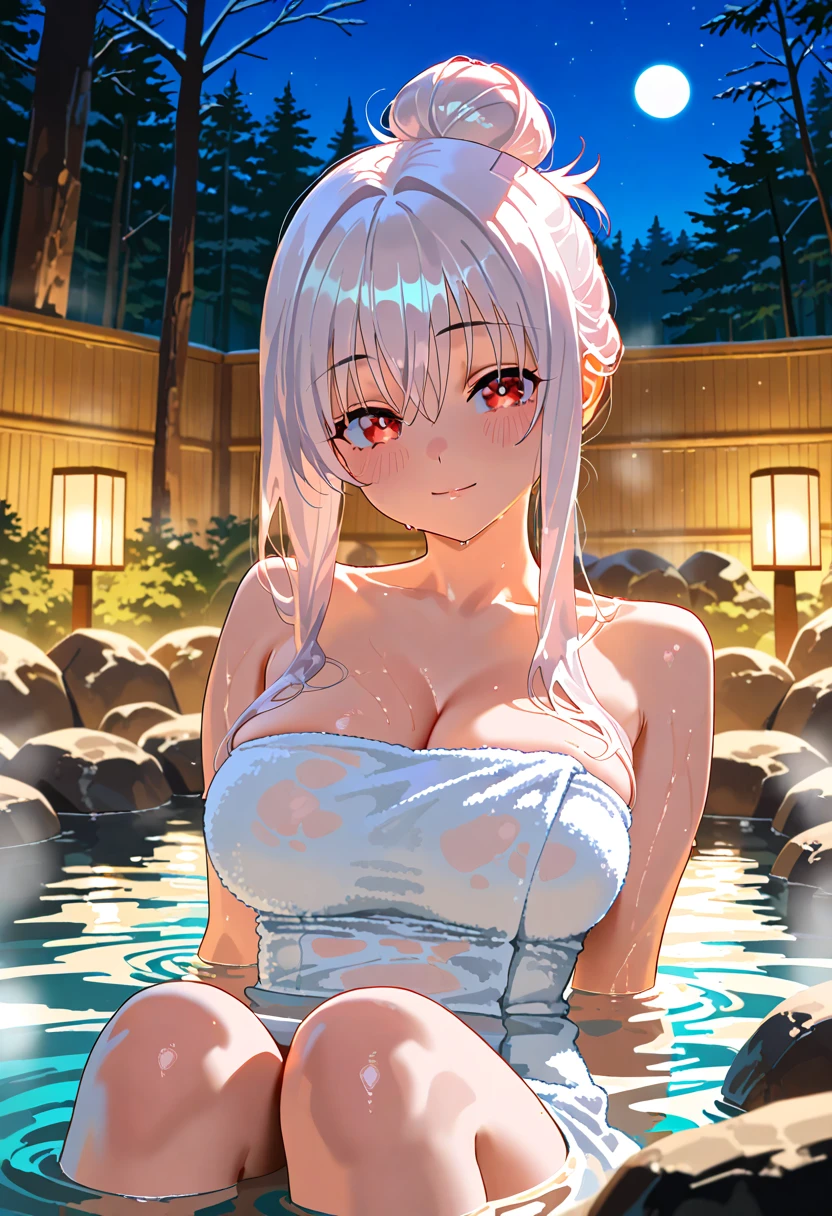 (((highest quality、masterpiece、very high resolution、highly detailed images、detailed details)))、(A woman of perfect and ultimate beauty:18-year-old, beautiful body:Slender and beautiful breasts、beautiful face:smile、beautiful hair:various hairstyles)、(best skin and hair texture)、(((フルnude:nude:have pubic hair,shoulders are exposed,Thighs are visible))),((Beautiful hot springs:Steam rises,beautiful sky,Natural light,beautiful scenery,Beautiful colors)),(beautiful pose:Soak in a hot spring,model shoot),bijinga,Overall image、accurate image、accurate anatomy、Image without defects,(best shot,RAW photo:1.2)